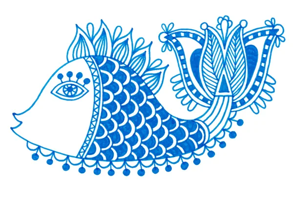 Markierungszeichnung von dekorativen Doodle-Fischen — Stockvektor