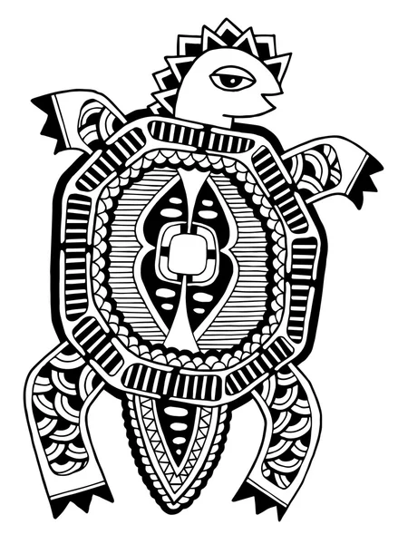 Dibujo de tinta de tortuga, patrón étnico, vector blanco y negro — Archivo Imágenes Vectoriales