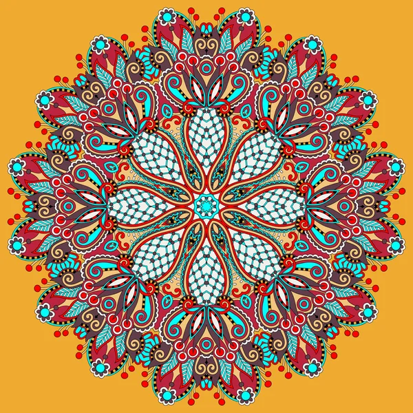 Ornement en dentelle circulaire, motif napperon géométrique décoratif rond — Image vectorielle