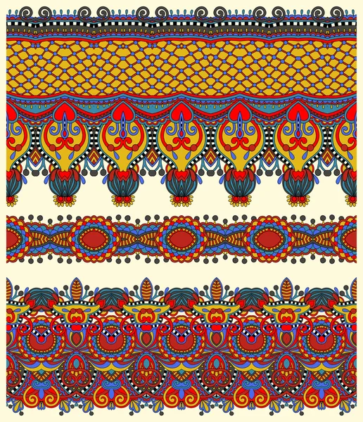 Motif de rayures paisley floral ethnique sans couture, bordure sertie — Image vectorielle