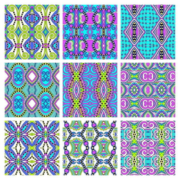 Set of different seamless colored vintage geometric pattern — Stock Vector