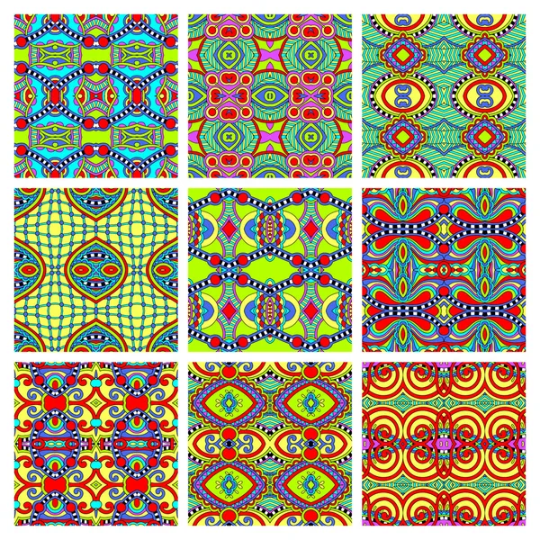 Set of different seamless colored vintage geometric pattern — Stock Vector