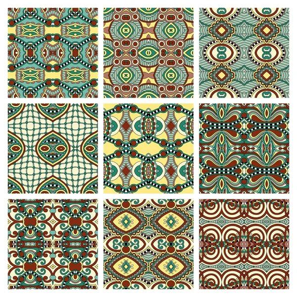 Set of different seamless colored vintage geometric pattern — Stock Vector