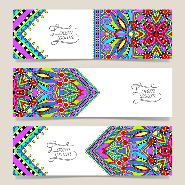 Conjunto de tres pancartas horizontales con hilo decorativo ornamental — Vector de stock