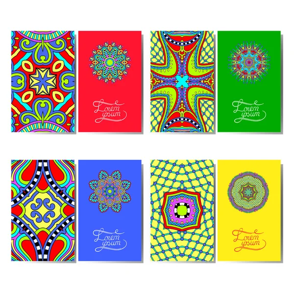 Samling av dekorativa blommiga visitkort, orientaliska mönster — Stock vektor