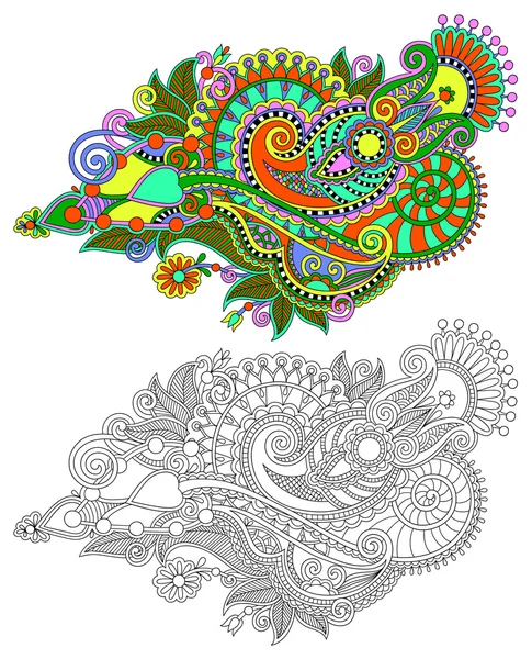 Original mão desenhar linha arte ornamentado flor design — Vetor de Stock