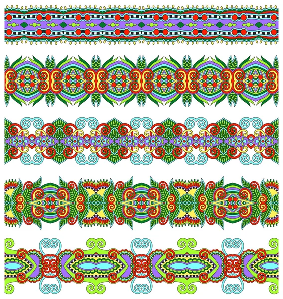 Naadloze etnische floral paisley stripe patroon, rand ingesteld, ukrai — Stockvector