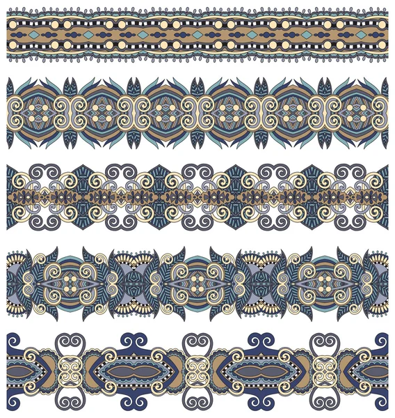 Seamless ethnic floral paisley stripe pattern, border set, ukrai — Stock Vector