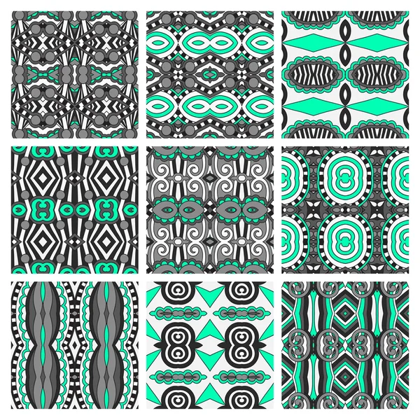 Set of different seamless colored vintage geometric pattern, tex — Stock Vector