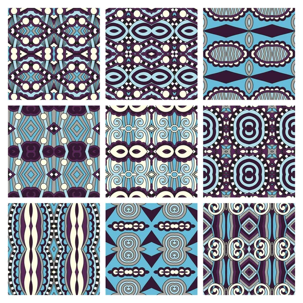 Set of different seamless colored vintage geometric pattern, tex — Stock Vector