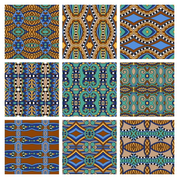 Set of different seamless colored vintage geometric pattern, tex — Stock Vector