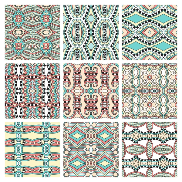 Set of different seamless colored vintage geometric pattern, tex — Stock Vector