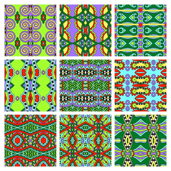 Conjunto de diferentes patrones geométricos vintage de colores sin costura, tex — Archivo Imágenes Vectoriales