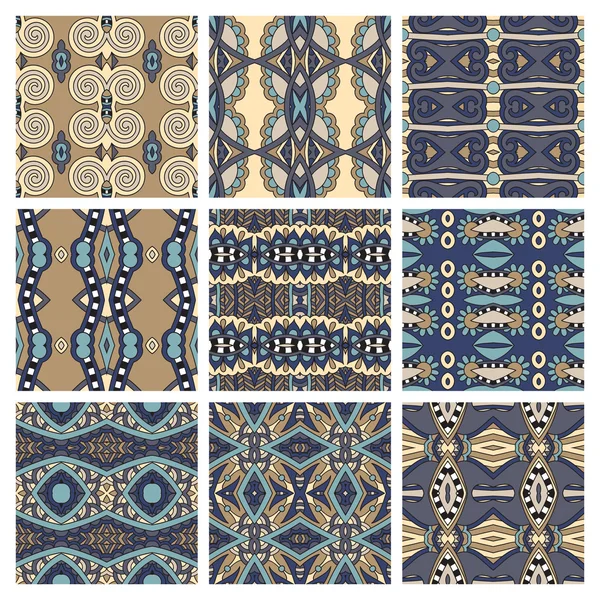 Set of different seamless colored vintage geometric pattern, tex — Stock Vector