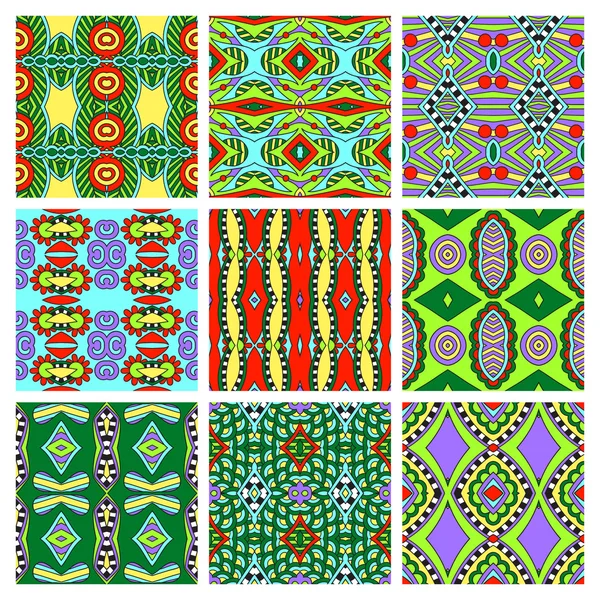 Set of different seamless colored vintage geometric pattern, tex — Stock Vector