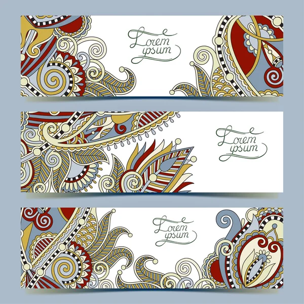 Set of three horizontal banners with decorative ornamental flowe — Stock Vector