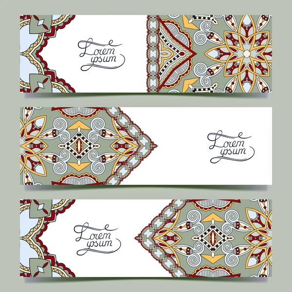 Sada tří vodorovných bannerů s dekorační okrasné květi — Stockový vektor