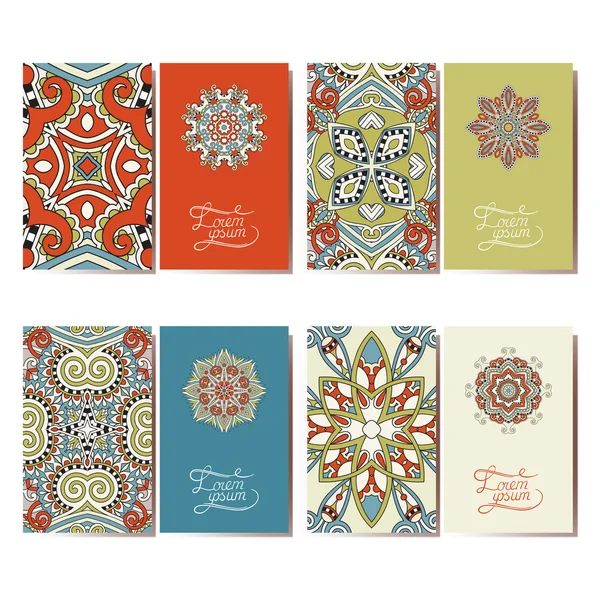 Collection of ornamental floral business cards, oriental pattern — Stock Vector