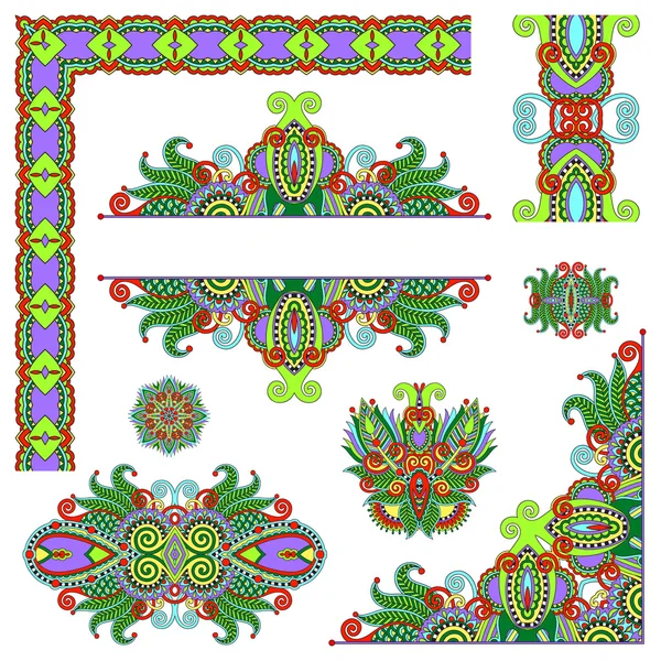 Set of paisley floral design elements for page decoration, frame — Stock Vector