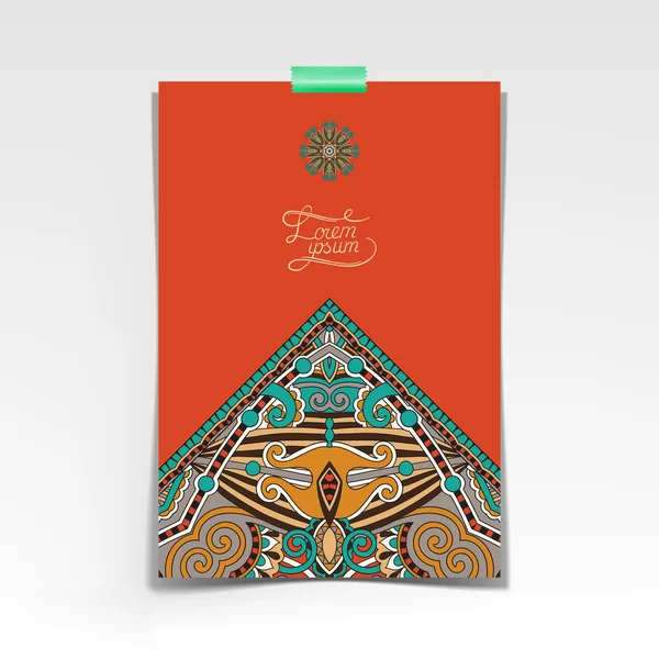 Hoja decorativa de papel con diseño floral oriental y lugar — Vector de stock