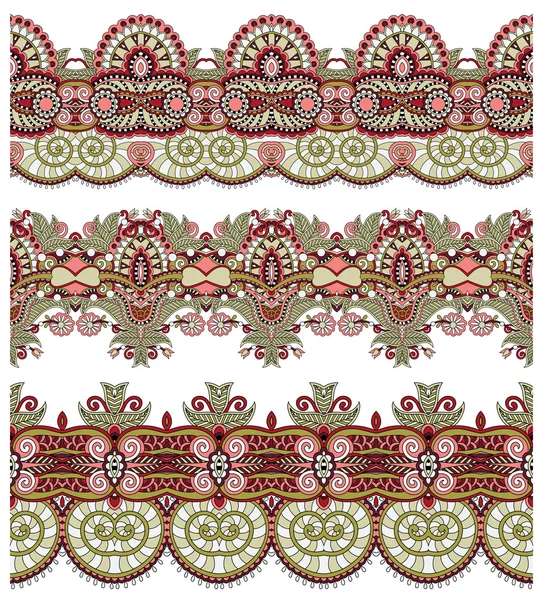 Motif de rayures paisley floral ethnique sans couture, bordure sertie — Image vectorielle