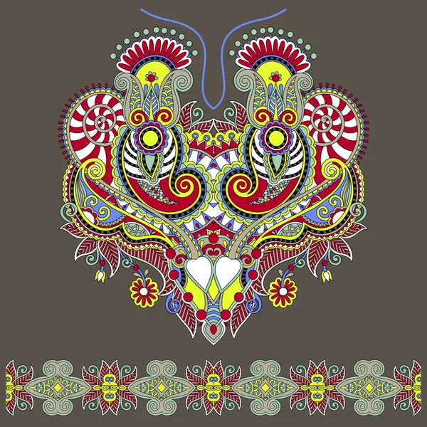 Escote adornado floral paisley bordado diseño de moda — Vector de stock