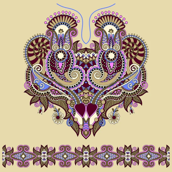 Escote adornado floral paisley bordado diseño de moda — Vector de stock