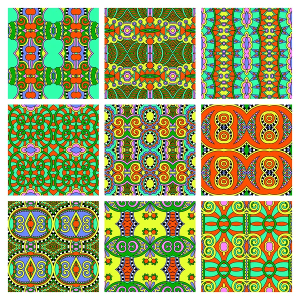 Serie di diversi modelli geometrici vintage colorati senza cuciture — Vettoriale Stock