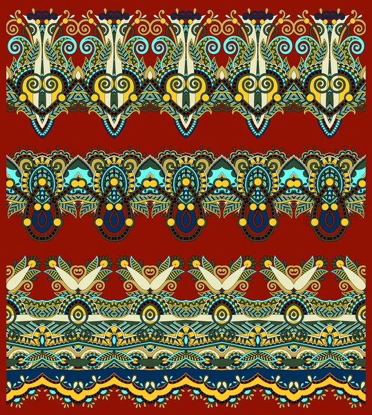 Бесшовные этнические цветочные paisley полосы рисунок, пограничный набор, украины — стоковый вектор