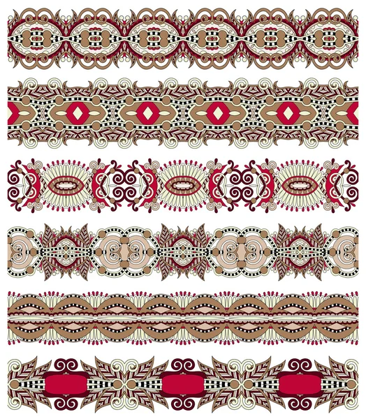 Motif de rayures paisley floral ethnique sans couture, bordure sertie, ukrai — Image vectorielle
