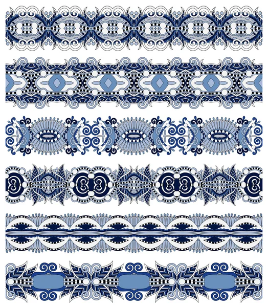 Seamless ethnic floral paisley stripe pattern, border set, ukrai — Stock Vector