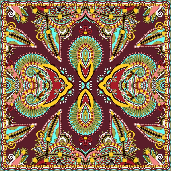 Tradycyjna ozdobna paisley bandanna w kwiatach. Ozdoba kwadratowa — Wektor stockowy