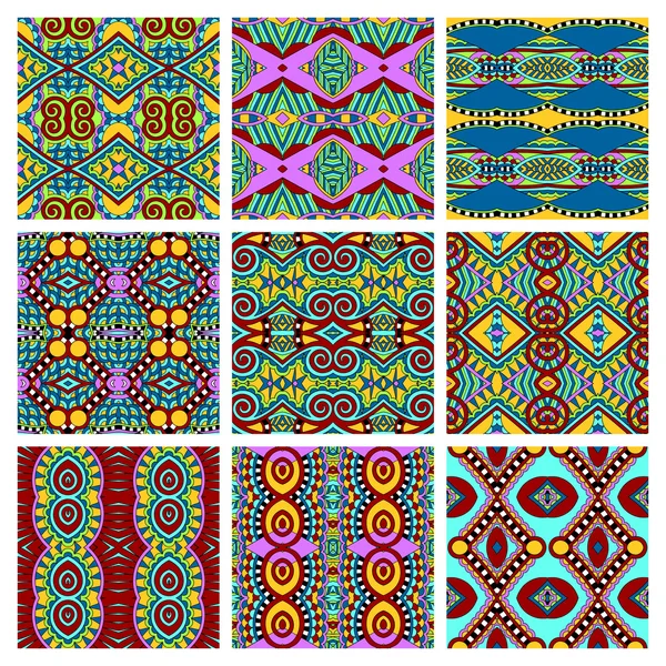 Conjunto de diferentes patrones geométricos vintage de colores sin costura, tex — Vector de stock