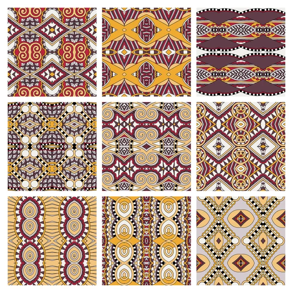 Set of different seamless colored vintage geometric pattern, tex — Stock Vector