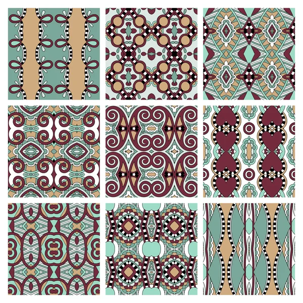 Set di diversi modelli geometrici vintage colorati senza cuciture, tex — Vettoriale Stock