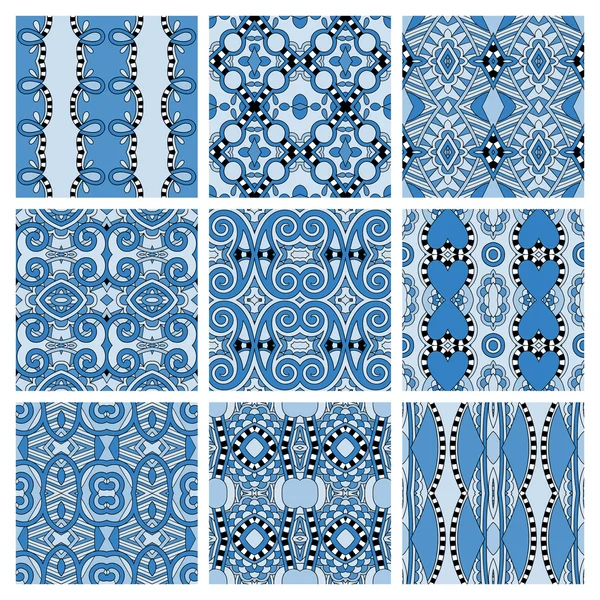 Set of different seamless colored vintage geometric pattern, tex — Stock Vector