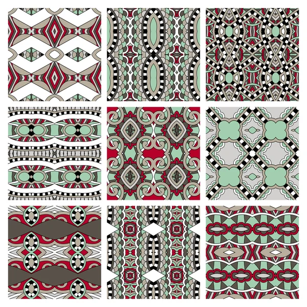 Set aus verschiedenen nahtlosen farbigen geometrischen Vintage-Mustern, tex — Stockvektor
