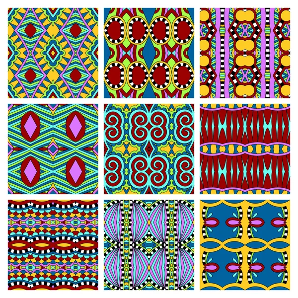 Set of different seamless colored vintage geometric pattern, tex — Stock Vector