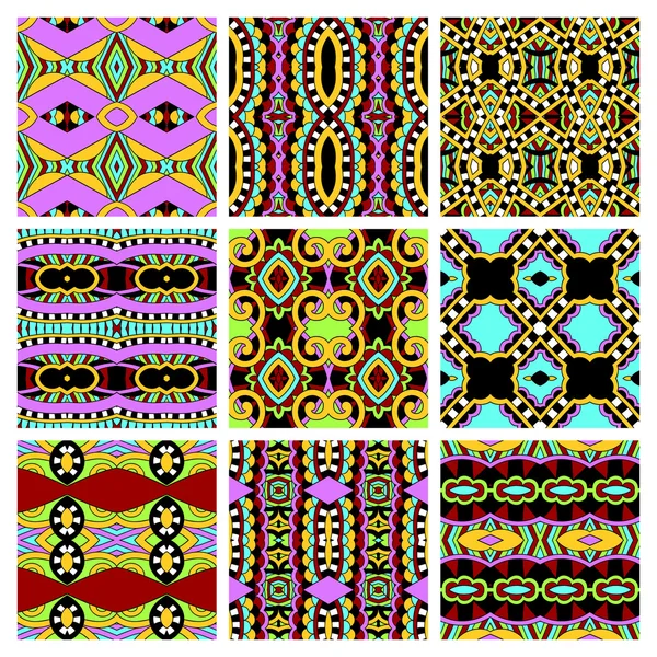 別のシームレスな色ビンテージ幾何学的なパターンのセット — ストックベクタ