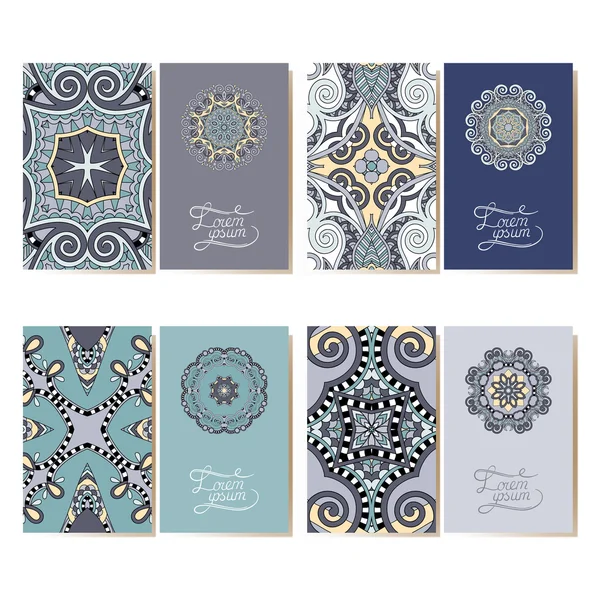 Collection of ornamental floral business cards, oriental pattern — Stock Vector