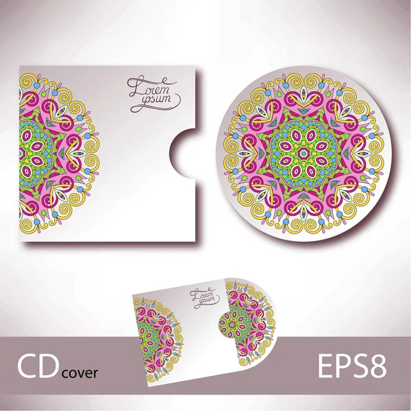 Modèle de conception de couverture de CD avec ornement de style ethnique ukrainien fo — Image vectorielle