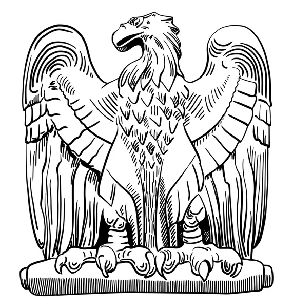 Black and white drawing of heraldic sculpture eagle — Stock Vector