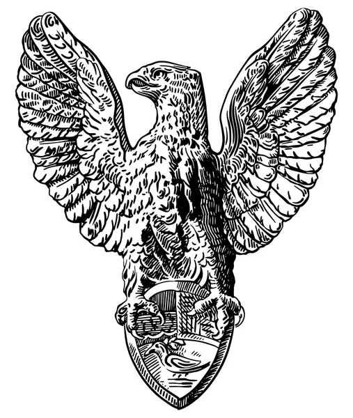 Dibujo en blanco y negro de águila escultura heráldica — Archivo Imágenes Vectoriales
