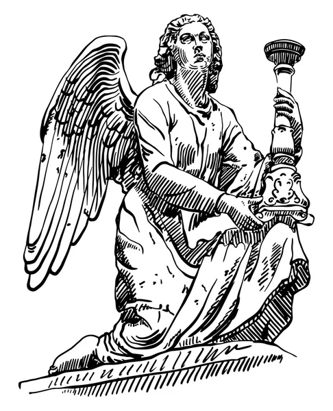 Σκίτσο αντλώντας μαρμάρινο άγαλμα αγγέλου — Διανυσματικό Αρχείο