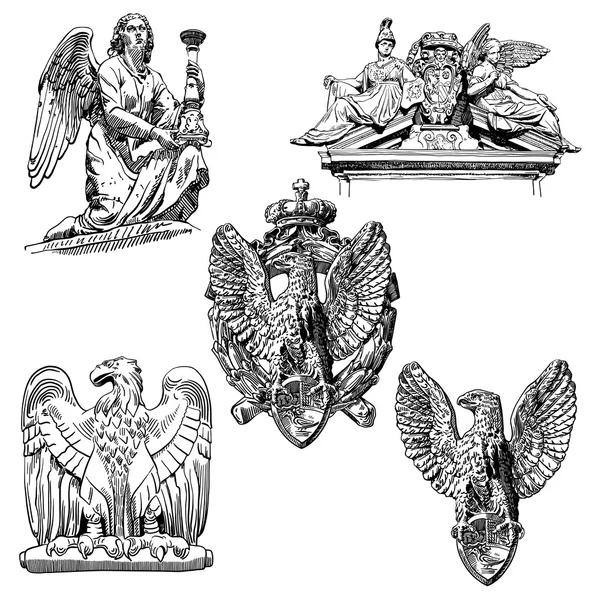 Boceto dibujo alado elemento ángel y águila — Vector de stock