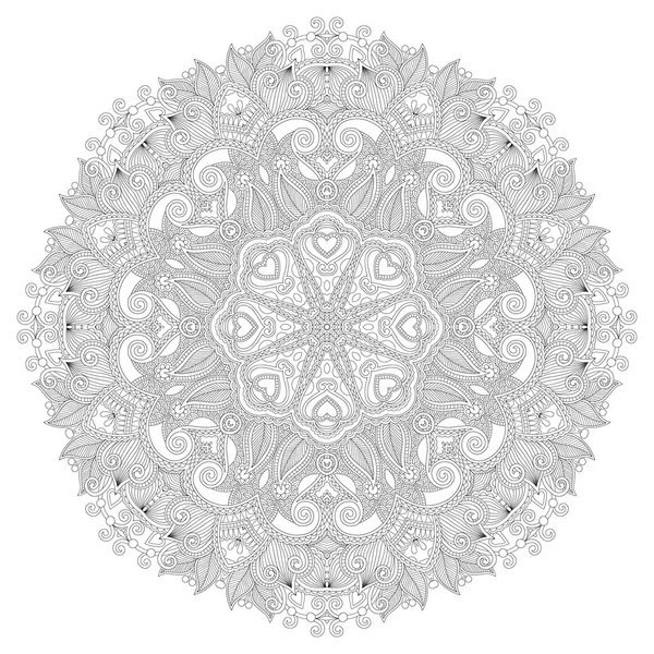 Kruhový krajkový ornament, kruhový ornamentální geometrický doily vzor, — Stockový vektor