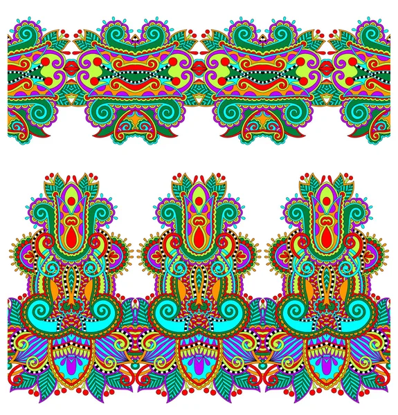 Motif de rayures paisley floral ethnique sans couture, bordure sertie, ukrai — Image vectorielle