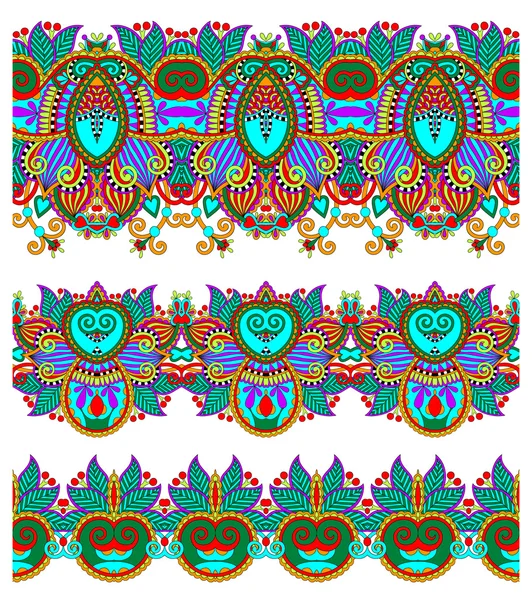 Naadloze etnische floral paisley stripe patroon, rand ingesteld, ukrai — Stockvector