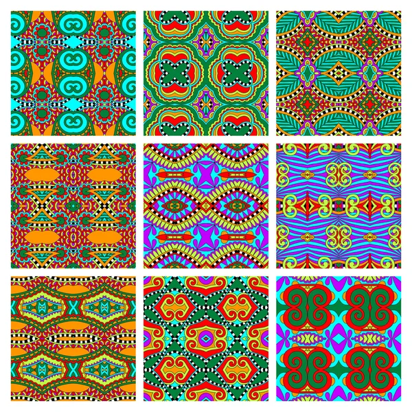 Set of different seamless colored vintage geometric pattern — Stock Vector