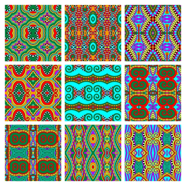 Set of different seamless colored vintage geometric pattern — Stock Vector